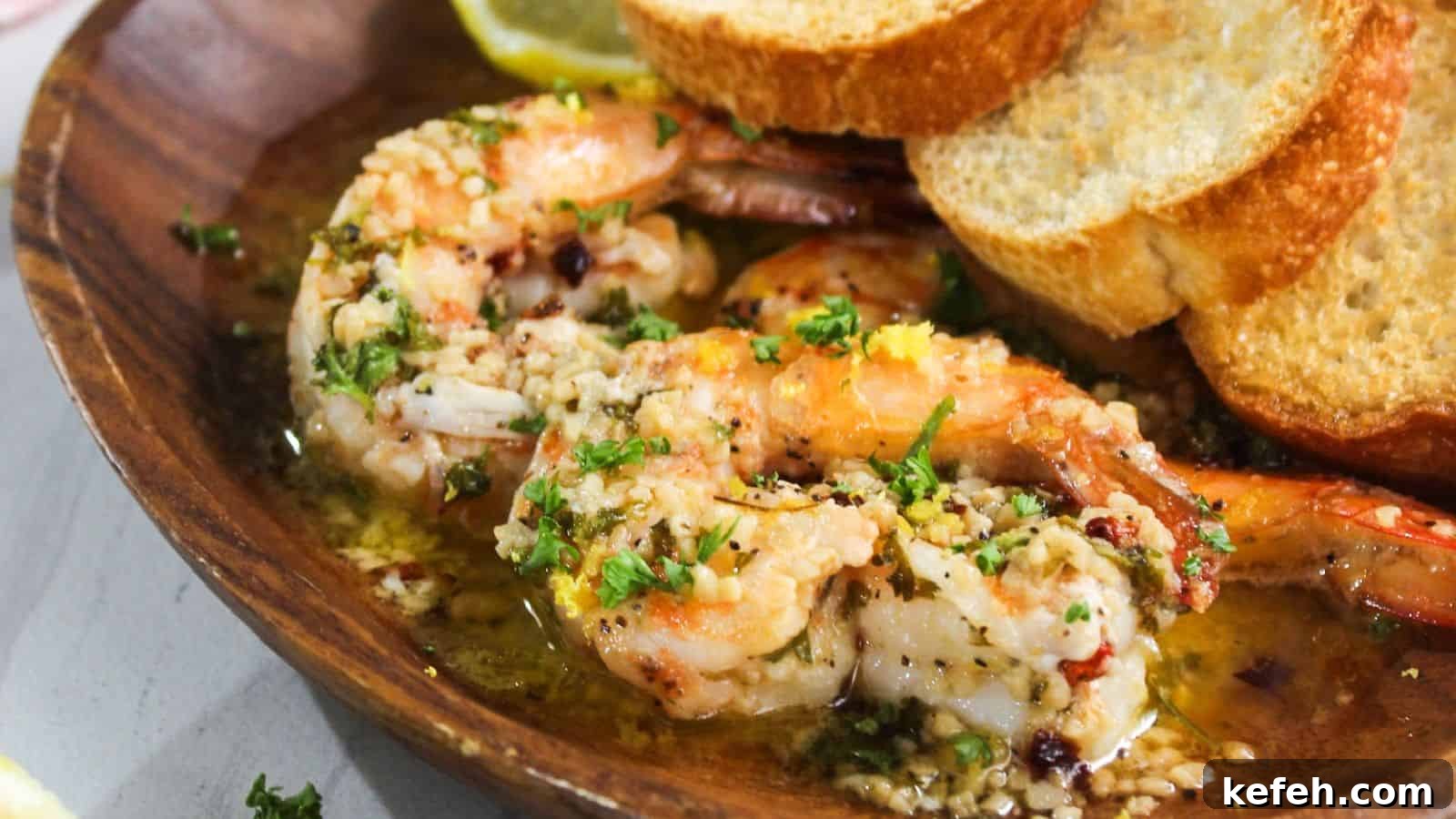 30 Seafood Recipes That Turn Weeknights Into a Vacation 3 A plate with shrimp and bread on it.