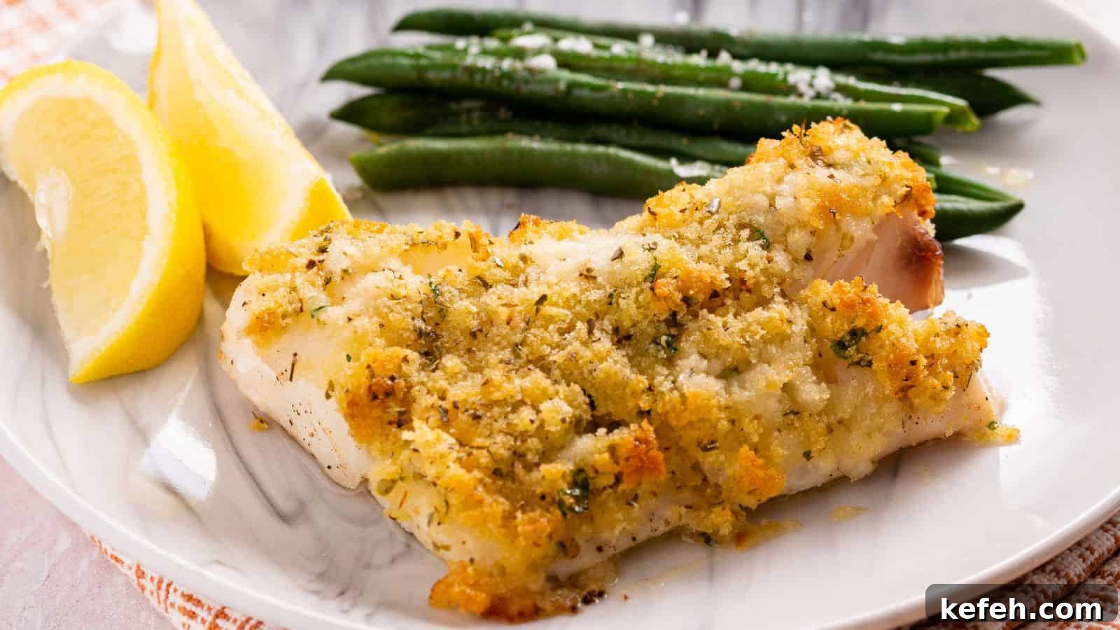 30 Seafood Recipes That Turn Weeknights Into a Vacation 29 Panko-crusted cod fish on a plate with green beans.