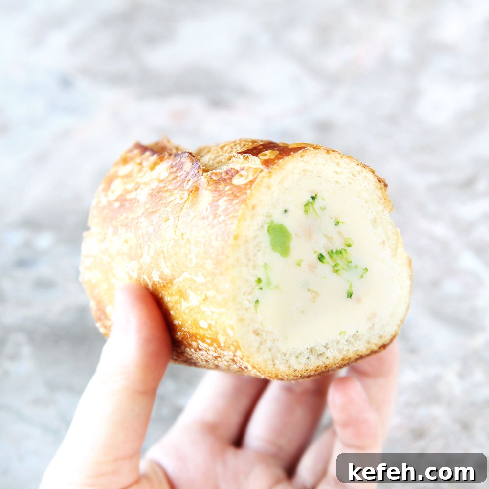 broccoli & mashed potato stuffed baguette