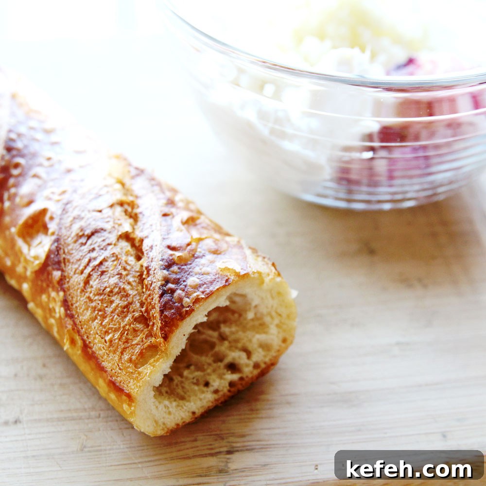 cauliflower cream cheese filled baguette