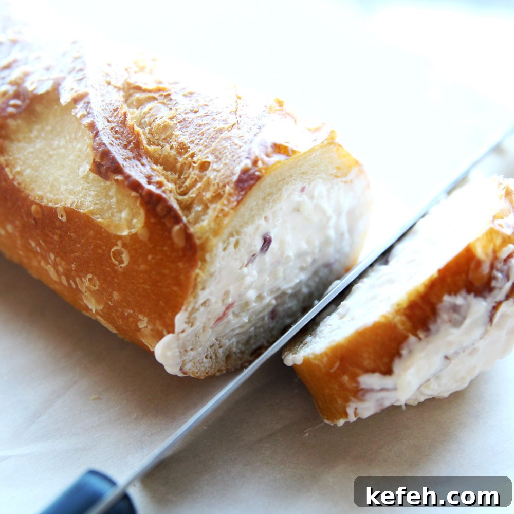 cauliflower cream cheese filled baguette