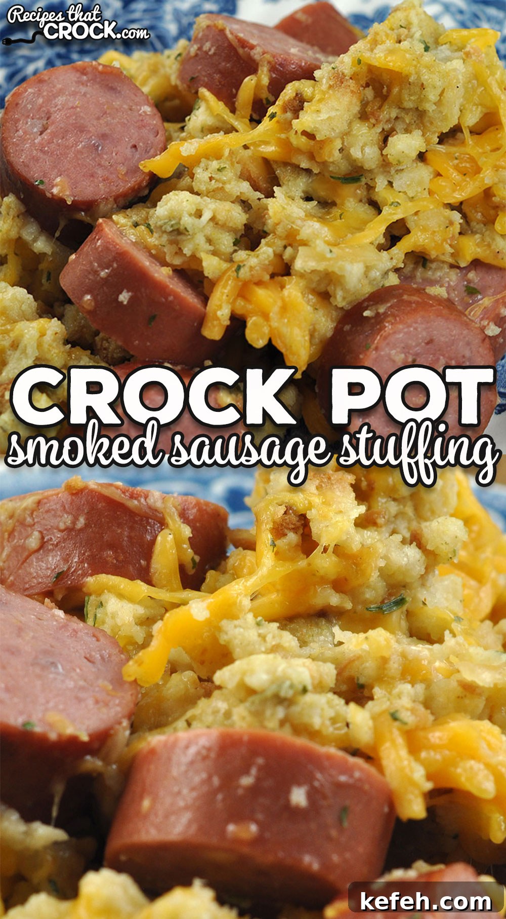 Smoked Sausage Stuffing Made in the Crock Pot 4 Smoked Sausage Crock Pot Stuffing closeup