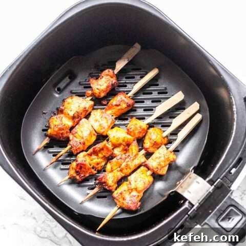 Air Fryer chicken satay. Heat your grill pan and roast your satay to perfection.