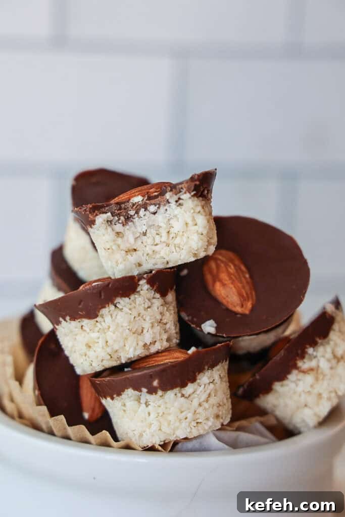 Almond Joy Recipe Made Better: Lighter Coconut & Chocolate Treats 2 A bowl of healthy, vegan almond joys.