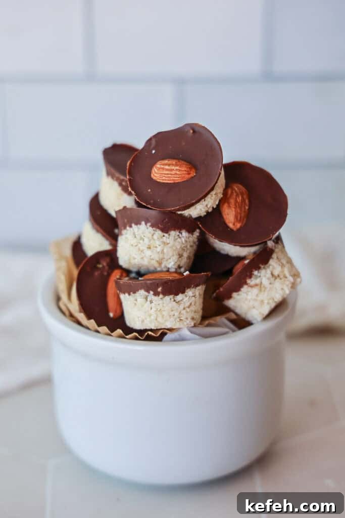 Almond Joy Recipe Made Better: Lighter Coconut & Chocolate Treats 6 A bowl of healthy almond joy bites.