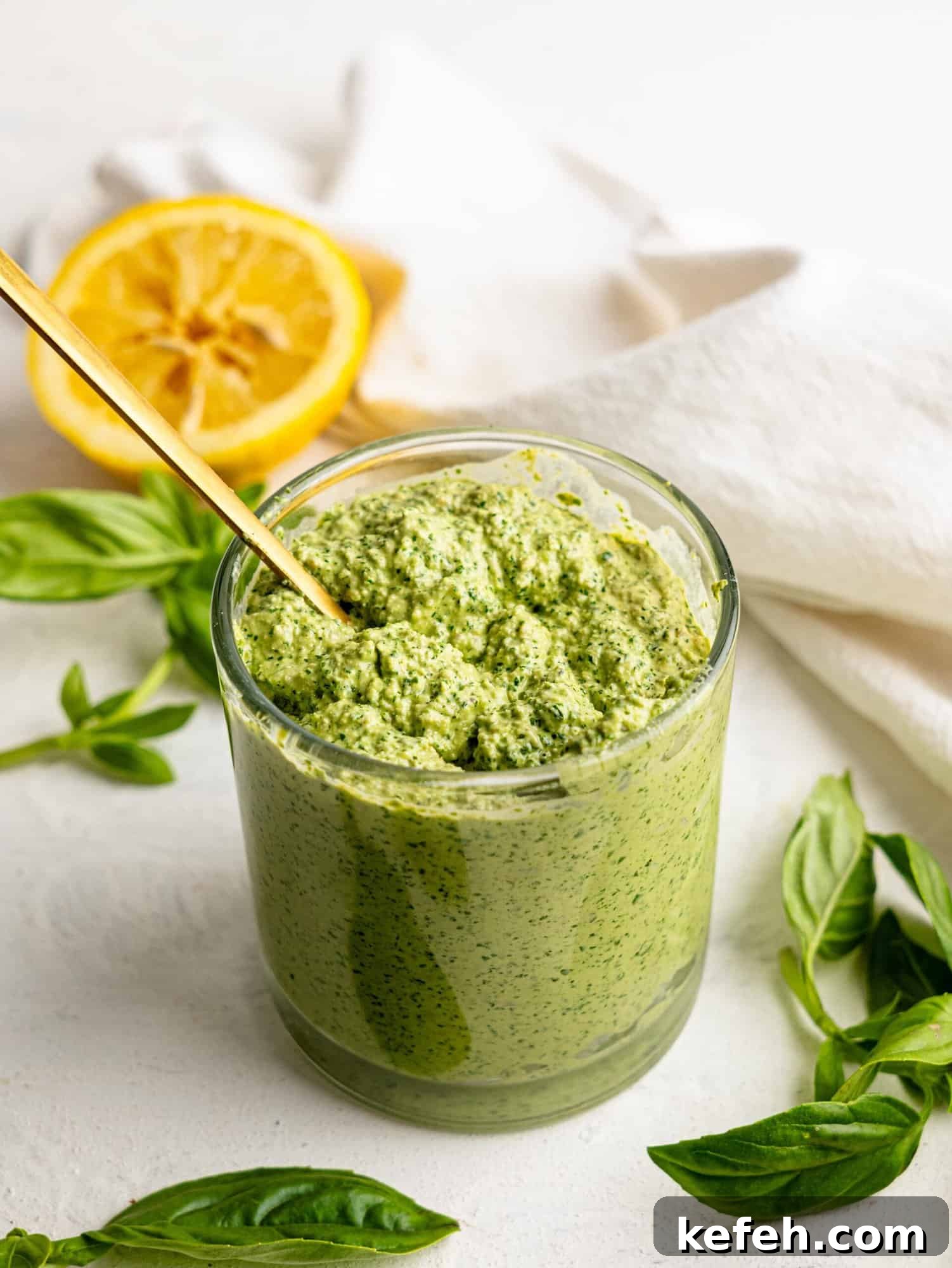 Sunflower Seed Basil Pesto Recipe — Nutritious Homemade Sauce 2 Sunflower Seed Pesto in a glass.