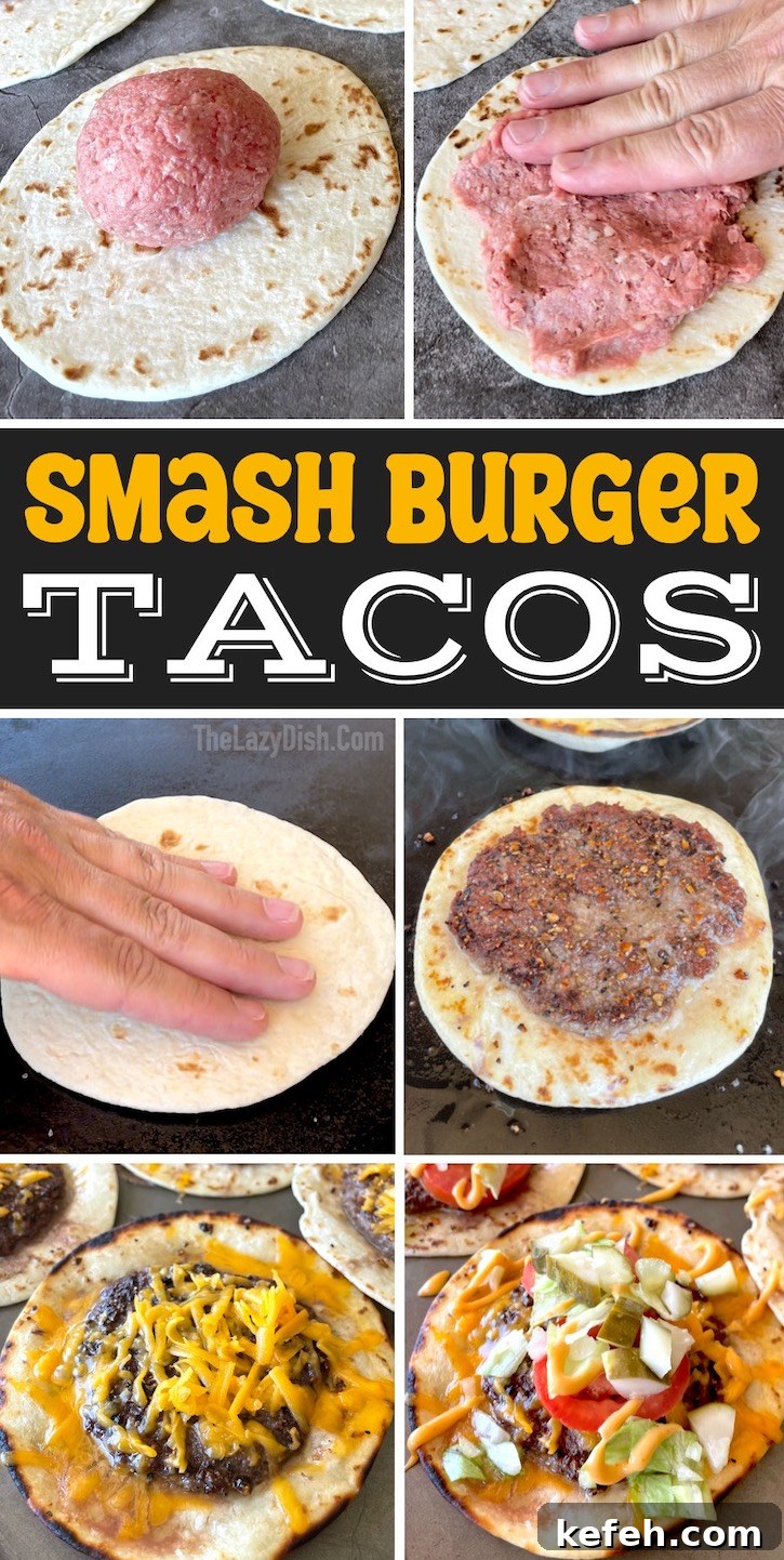 TikTok Trending Recipe: Smash Burger Tacos! A fun and easy budget meal that tastes like something you'd get at a fancy restaurant. A crispy smashed ground beef patty in flour tortillas with copycat Big Mac sauce and the toppings of your choice. 