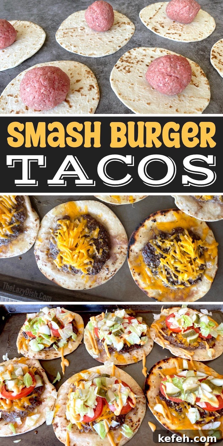 Smash Burger Tacos are a fun and easy ground beef dinner recipe that creates unique tacos with the flavors of a Big Mac Cheeseburger. The beef is smashed onto flour tortillas creating a thin layer of meat that cooks in less than 3 minutes! This quick dinner recipe is a hit with my kids, including my very picky eaters. Customize them with your favorite toppings and sauces. 