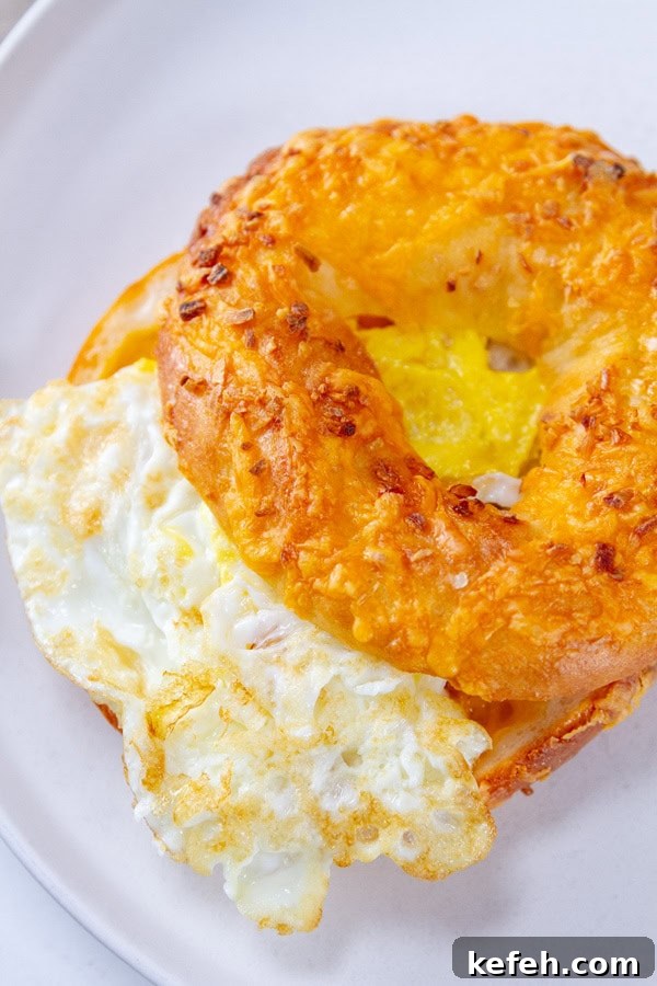 Loaded Stuffed Bagel Recipes: Creative Fillings and Toppings 11 a loaded bagel with a fried egg inside.