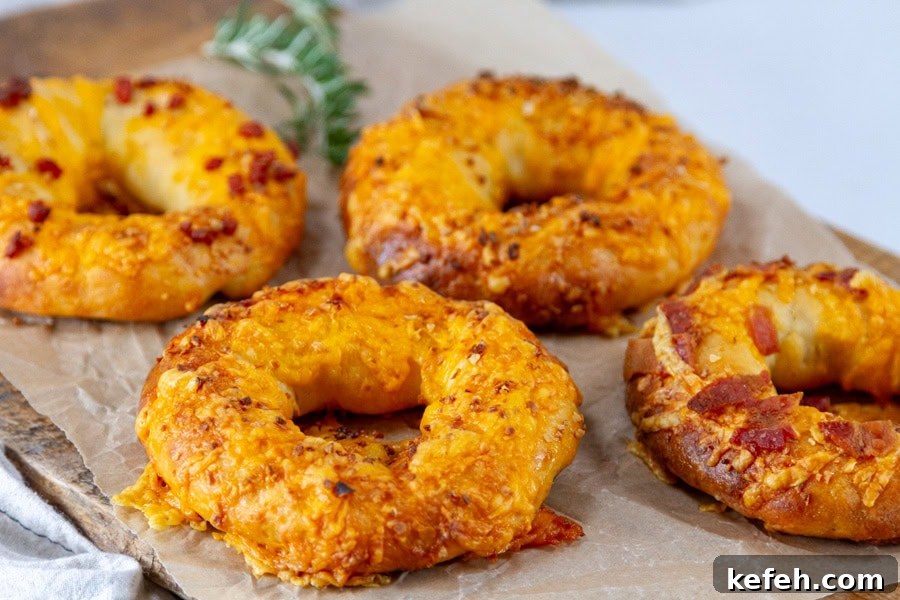 Loaded Stuffed Bagel Recipes: Creative Fillings and Toppings 14 horizontal crop of 4 bagels on a piece of parchment paper with rosemary in the background.