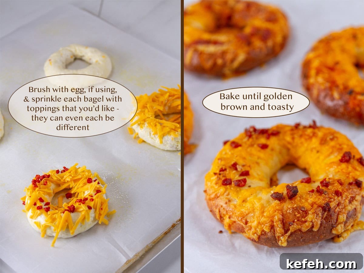 Loaded Stuffed Bagel Recipes: Creative Fillings and Toppings 8 topping the bagels on left and baked bagels on right.