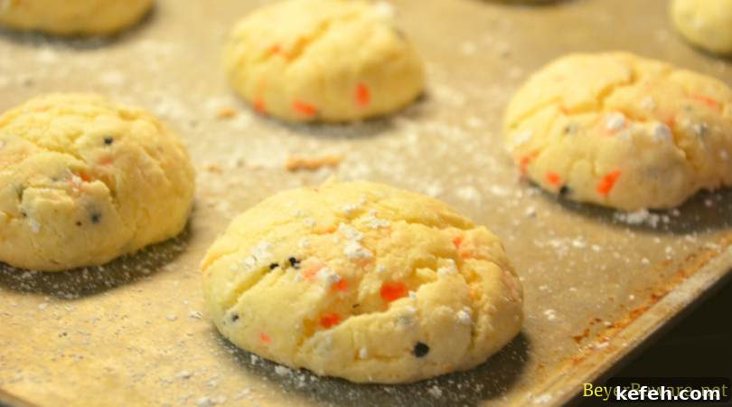 Freshly baked Cake Mix Halloween Cookies.