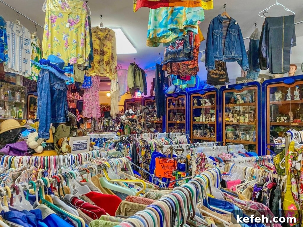 100+ Waikīkī Activities: Local Favorites and Insider Tips 10 Inside Bailey's Antique & Aloha Shirts shop featuring racks of colorful apparel.