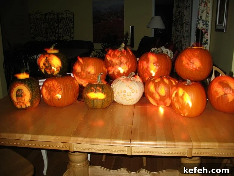 Pumpkin Freezer Fudge - Lineup of cool jack o'lanterns