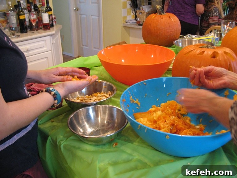 digging out the tasty seeds to roast with seasonings