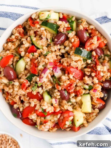 A bowl filled with grains, vegetables, and olives.