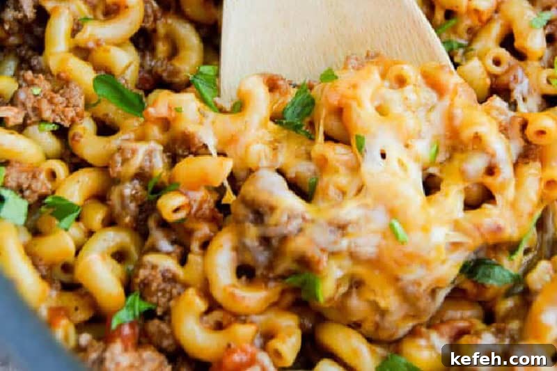 30 Ground Beef Dinner Recipes for Quick Family Meals 11 closeup of the One Pan Taco Pasta.