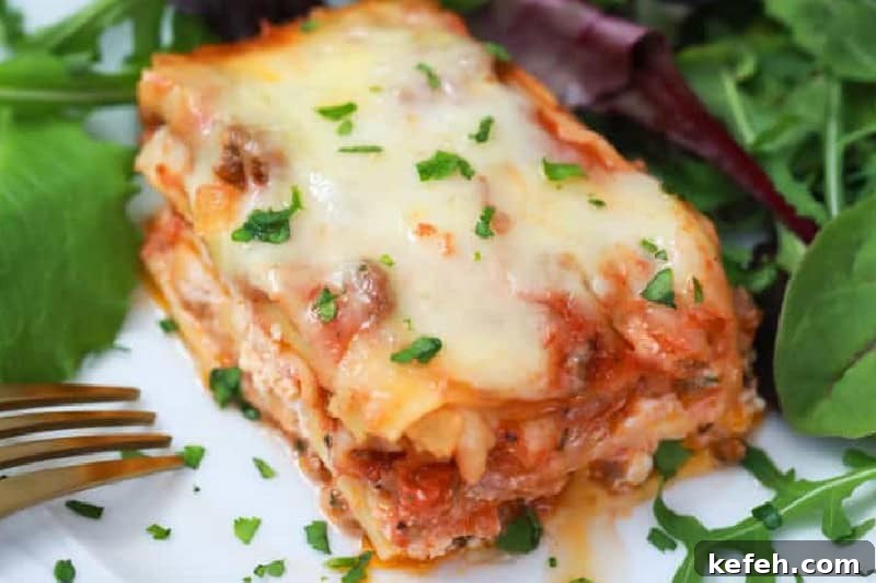 30 Ground Beef Dinner Recipes for Quick Family Meals 14 closeup of a slice of the Lasagna.