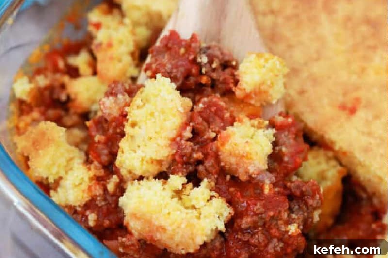 30 Ground Beef Dinner Recipes for Quick Family Meals 9 closeup of the Sloppy Joe Casserole.