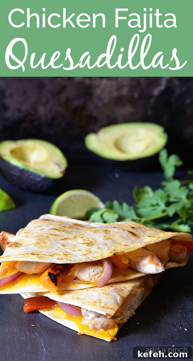 Quesadillas are always a favorite! Why not kick this classic up a notch with these amazing Chicken Fajita Quesadillas! ! // addapinch.com