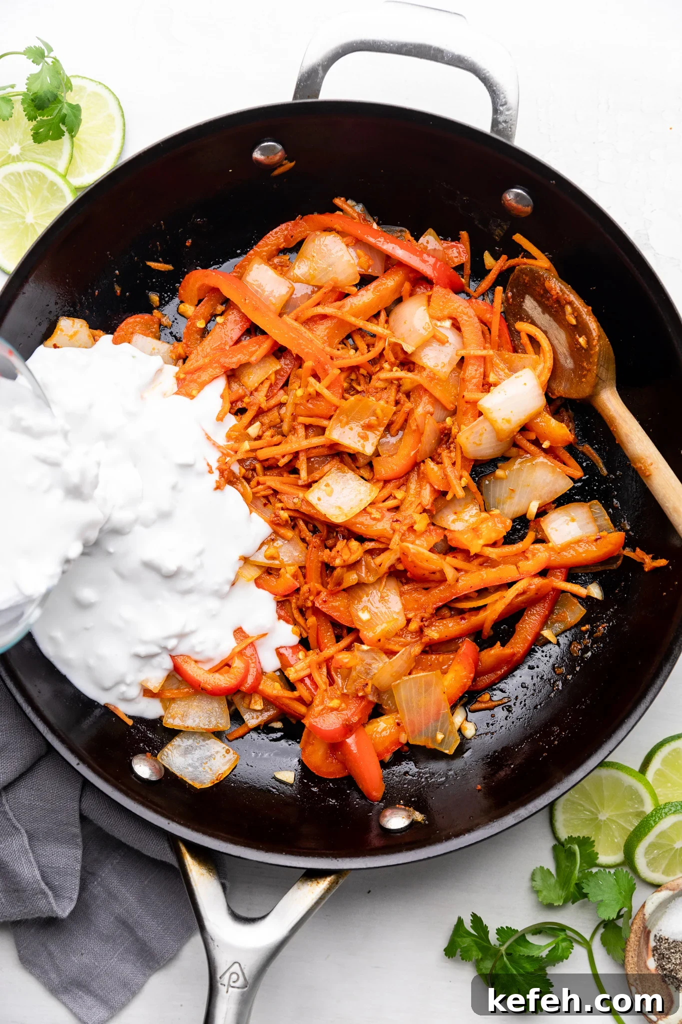 ingredients for Thai curry ramen in a black skillet