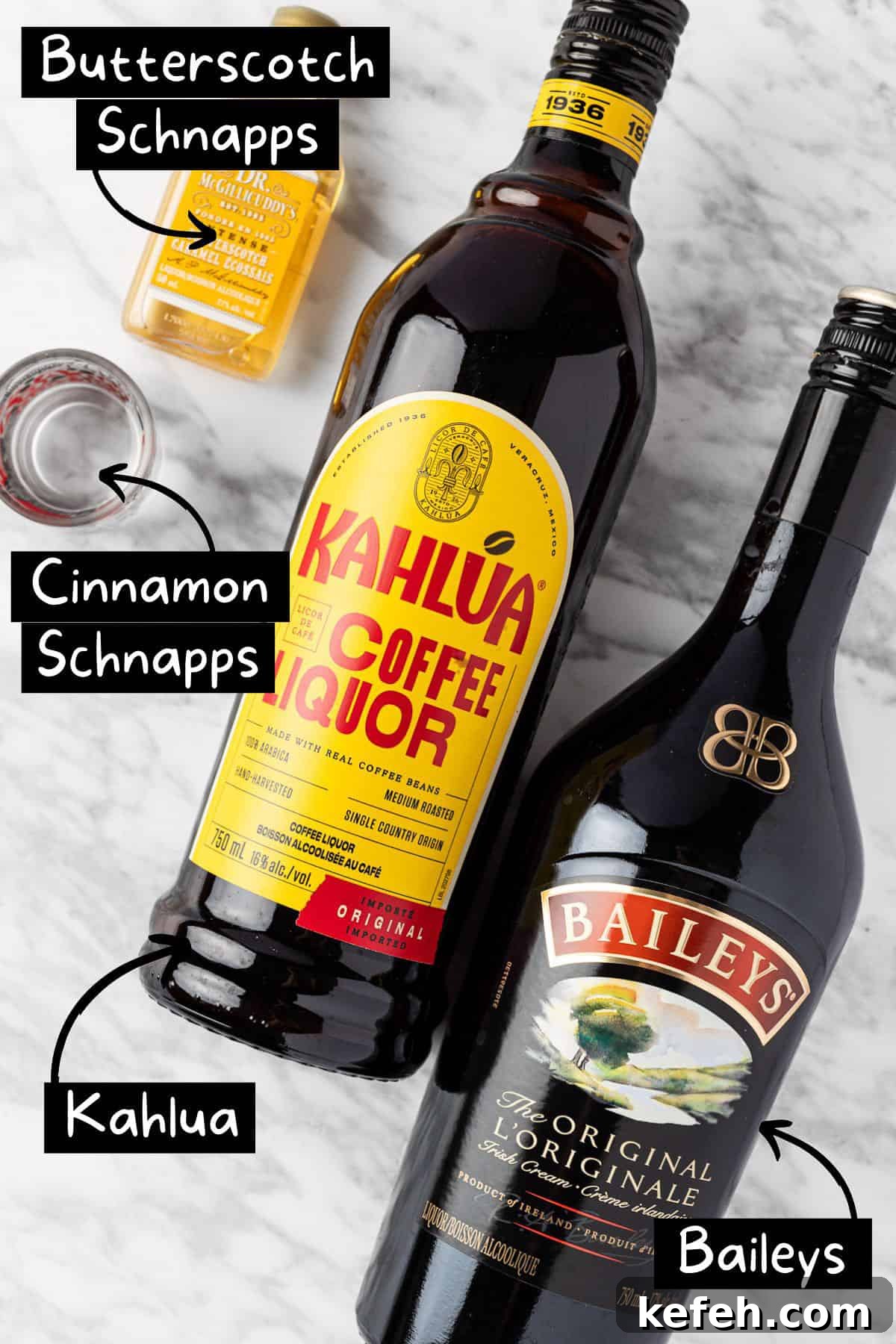 Carrot Cake Cocktail Shot Recipe — Creamy Spiced Dessert Shooter 3 The ingredients needed to make the carrot cake shots.