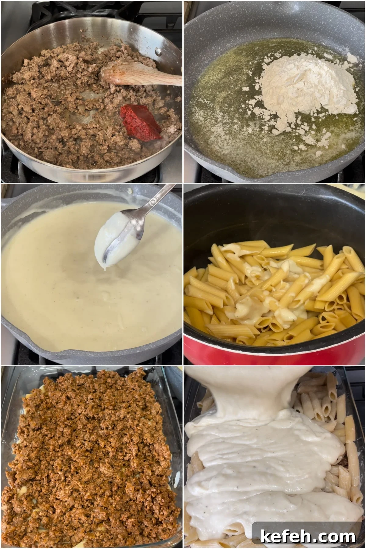 Greek Macaroni with Béchamel Sauce Recipe 3 Macarona Bechamel instructions collage