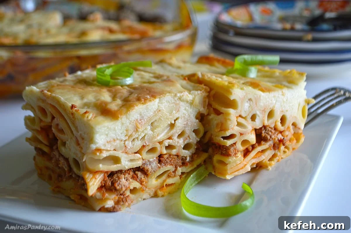 Greek Macaroni with Béchamel Sauce Recipe 5 Pieces of Macarona Bechamel on a plate