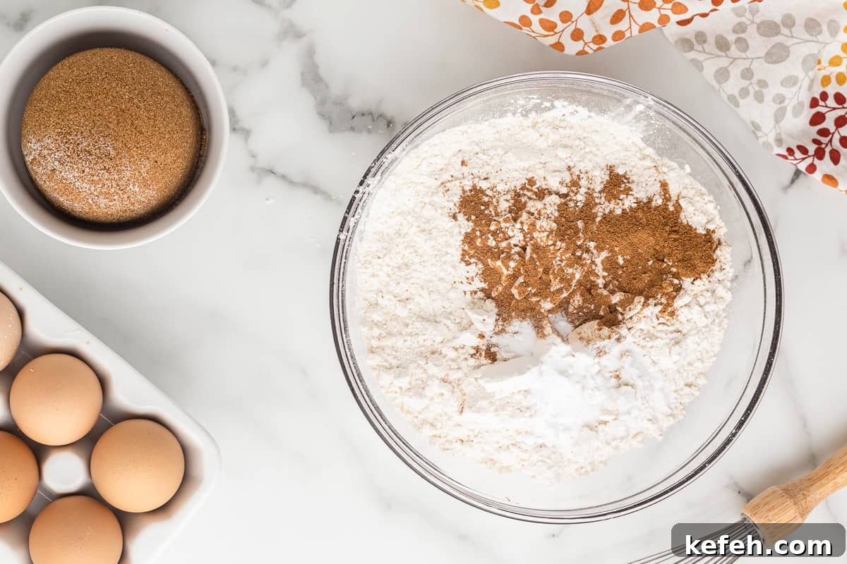 Dry ingredients combined in a mixing bowl.