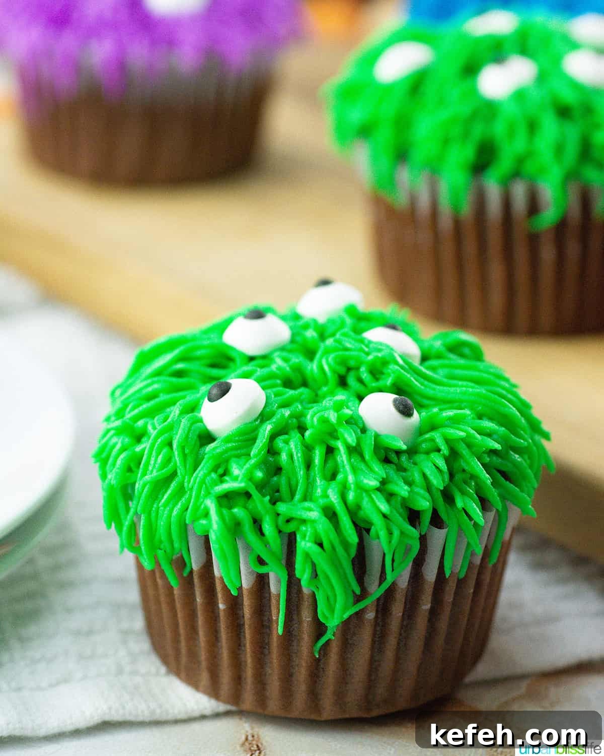 green Halloween Monster cupcakes.