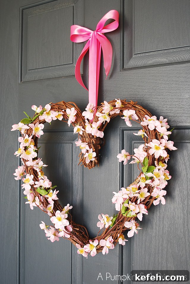 Pink heart grapevine wreath