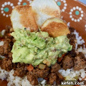 Jalapeño Lime Cauliflower Rice Bowl with Picadillo #cauliflowerrice #picadillo