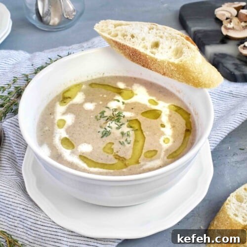 bowl of mushroom soup with bread