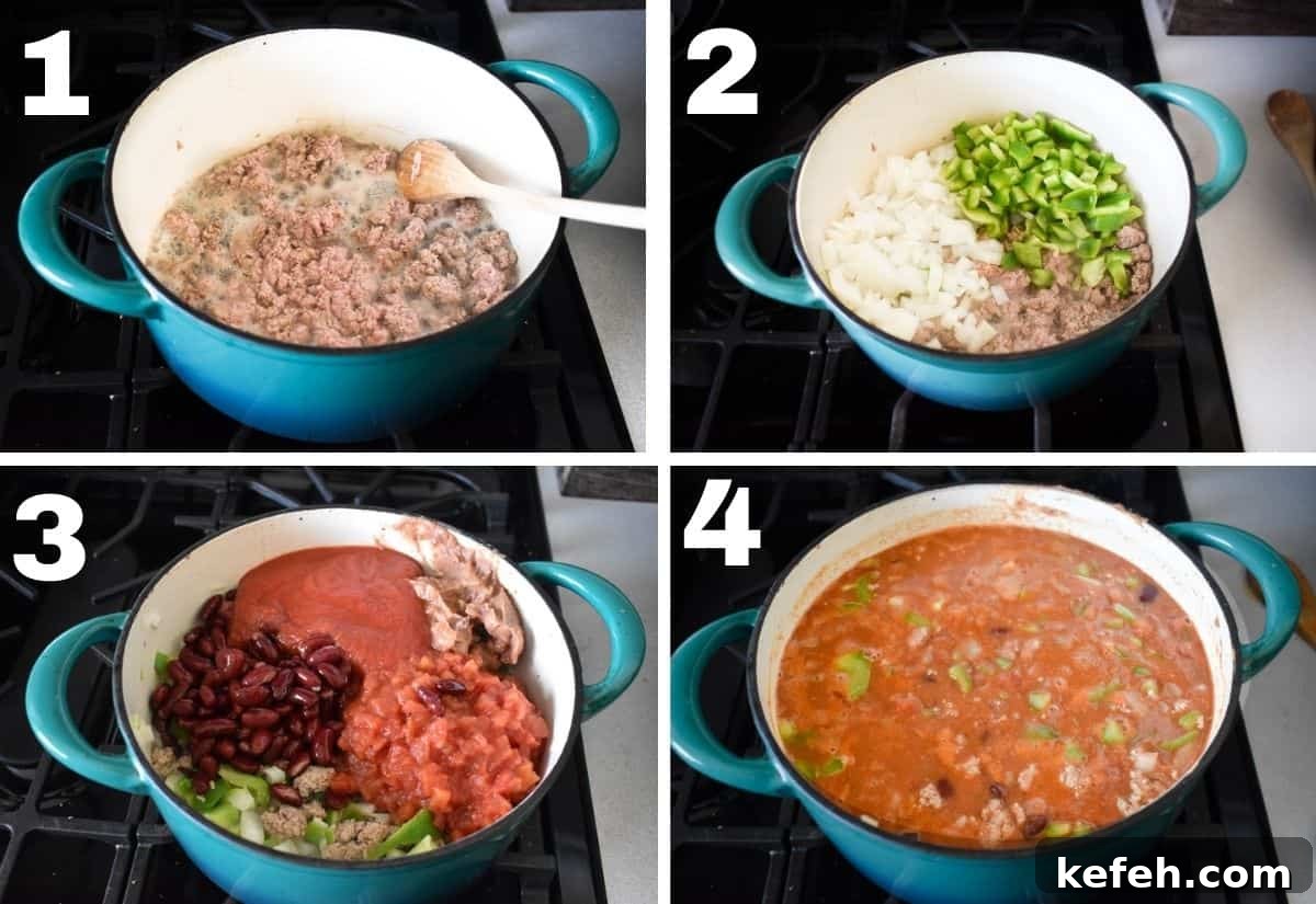 Turkey Taco Chili Soup Recipe — Hearty Weeknight Meal 4 4 photos showing how to make the turkey chili.
