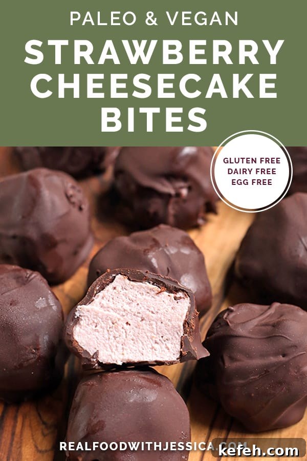 No-Bake Paleo Strawberry Cheesecake Bites Recipe 9 paleo strawberry cheesecake bites with text