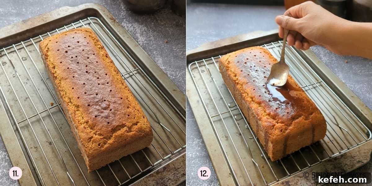 Eggless Gulab Jamun Mix Cake with Creamy Rabdi Recipe 8 add sugar syrup to the cake poked with holes