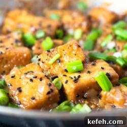 ginger garlic tofu stir fry close up