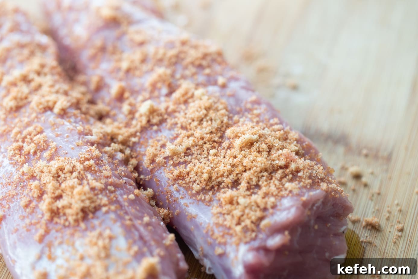 Crispy Air Fryer Pork Tenderloin with Garlic Herb Rub 6 Raw pork tenderloin with spice blend on top.