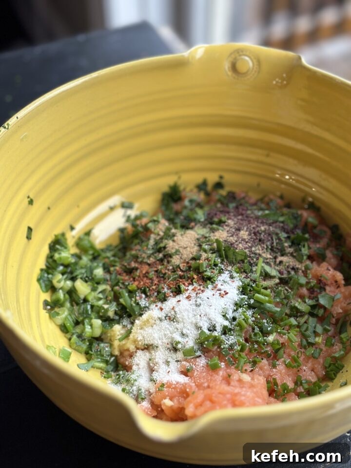 Middle Eastern Salmon Burger Recipe with Zaatar and Tahini 10 salmon patty ingredients in bowl
