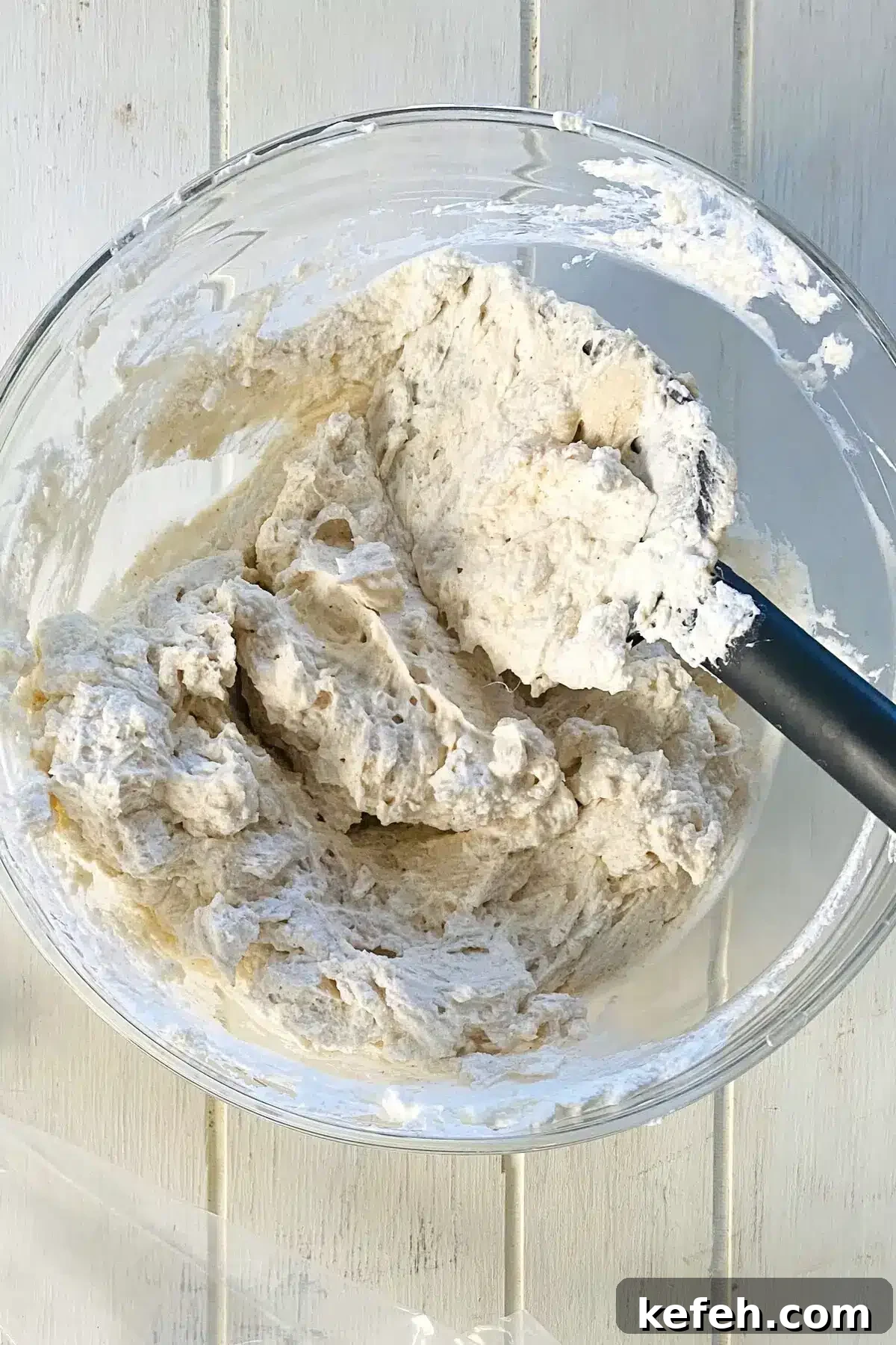 Mini No-Bake Philadelphia Cheesecakes Recipe 7 Whipped cheesecake filling in a glass bowl.