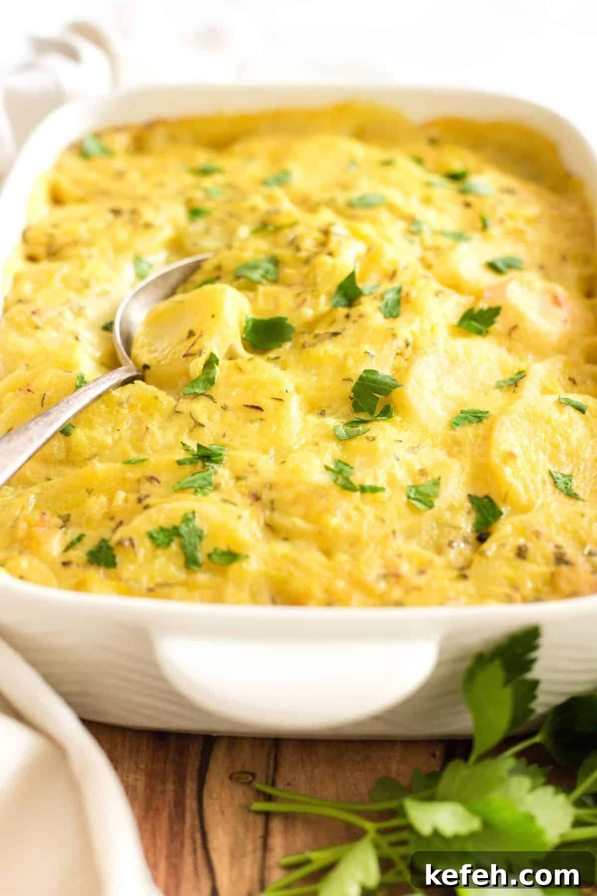 Gluten-Free Dairy-Free Potato Bake Up close shot of gluten-free dairy-free potato bake.