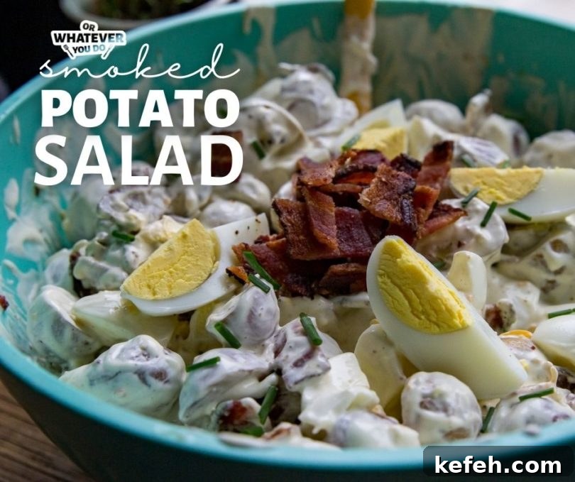 Smoked Potato Salad with Crispy Bacon and Dijon Dressing 3 Smoked potato salad close up