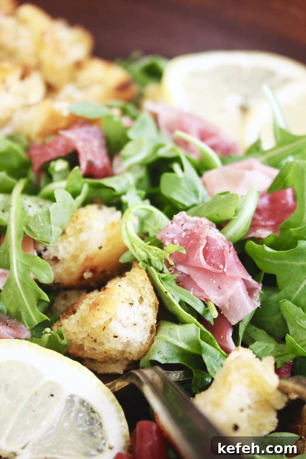Arugula and Prosciutto Salad with Lemon Vinaigrette Recipe 2 Arugula Prosciutto Salad with Lemony Vinaigrette - This delicious and simple salad only has a few ingredients, but the flavor combo is to die for! TheGarlicDiaries.com