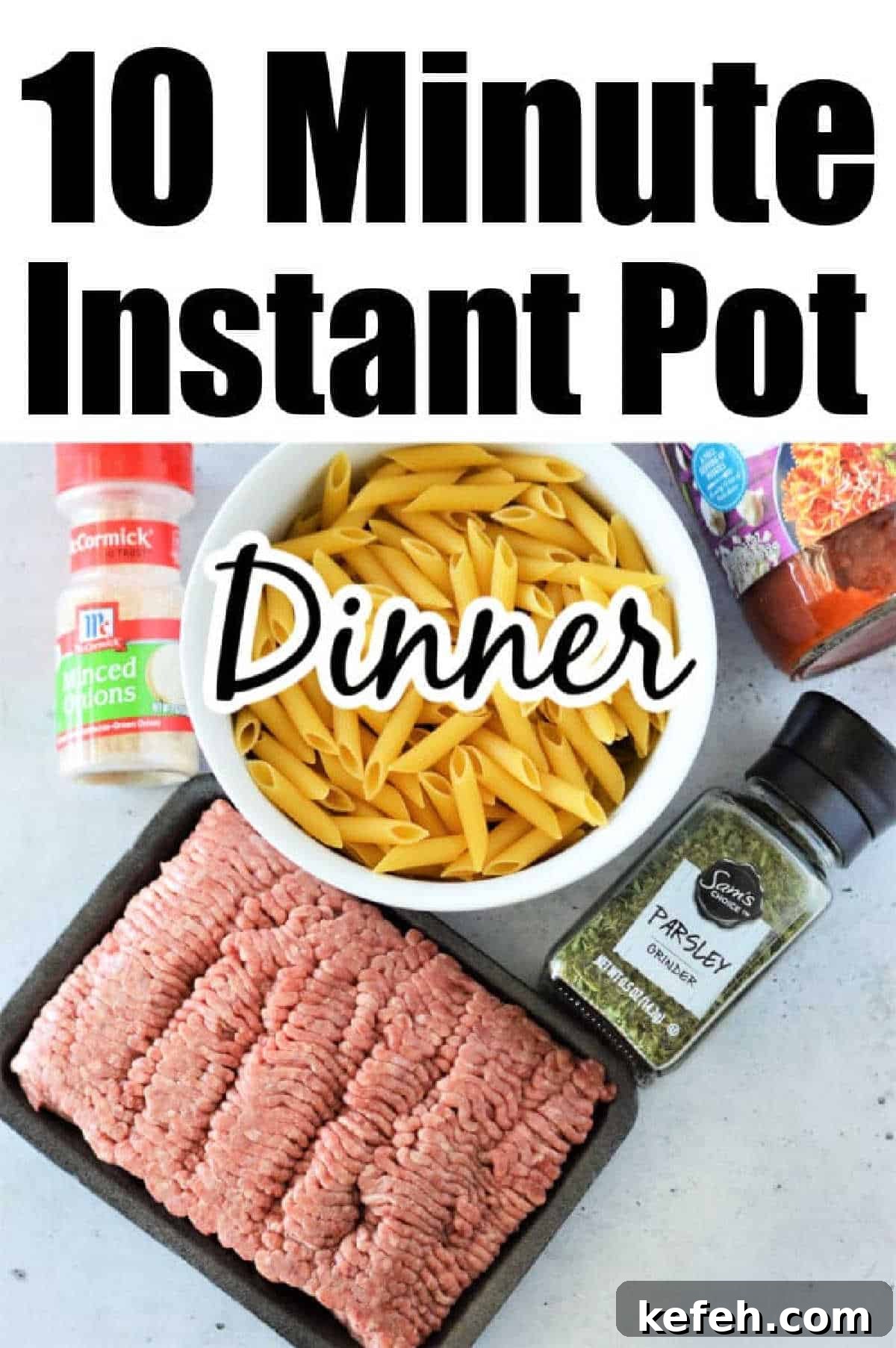 Creamy Instant Pot Penne Pasta Recipe 3 Whip up a quick 10-minute Instant Pot Penne Pasta dinner with ground meat, parsley, minced onions, and your favorite sauce for a delicious meal in no time.